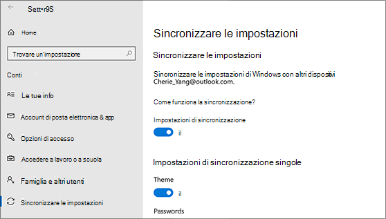 Windows 10 sincronizza le impostazioni
