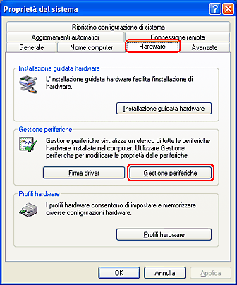 [ Proprietà ] - [ Hardware ] - [ Gestione dispositivi ], windows XP