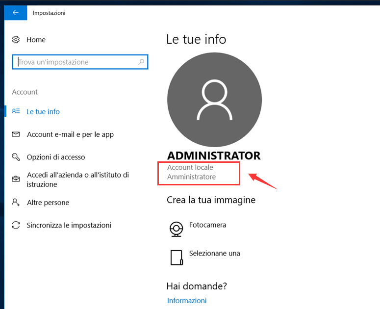 Account locale di Windows 10