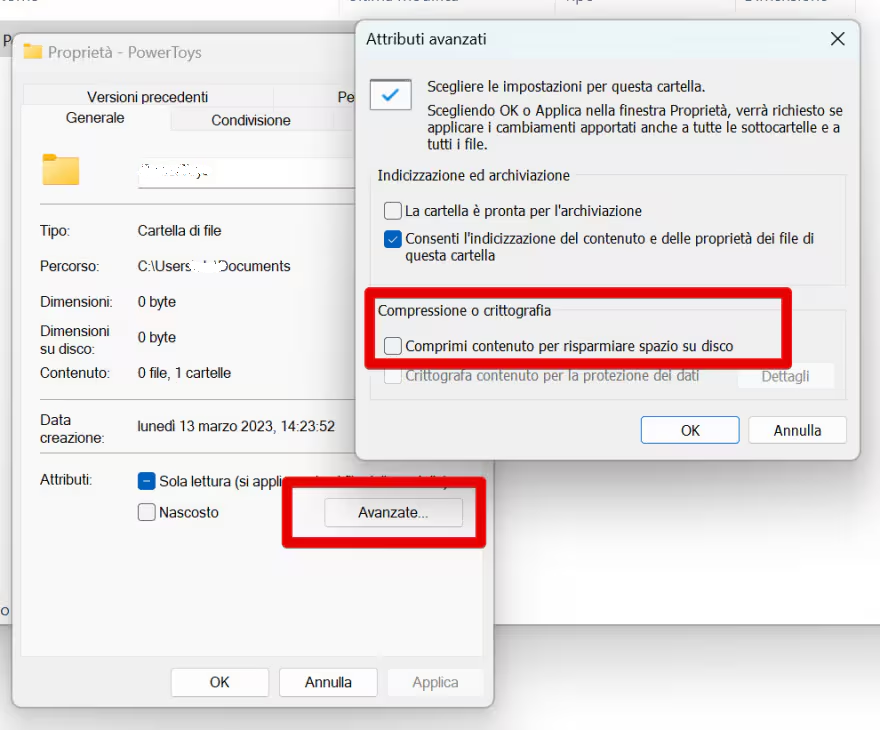 Comprimi contenuto per risparmiare spazio su disco