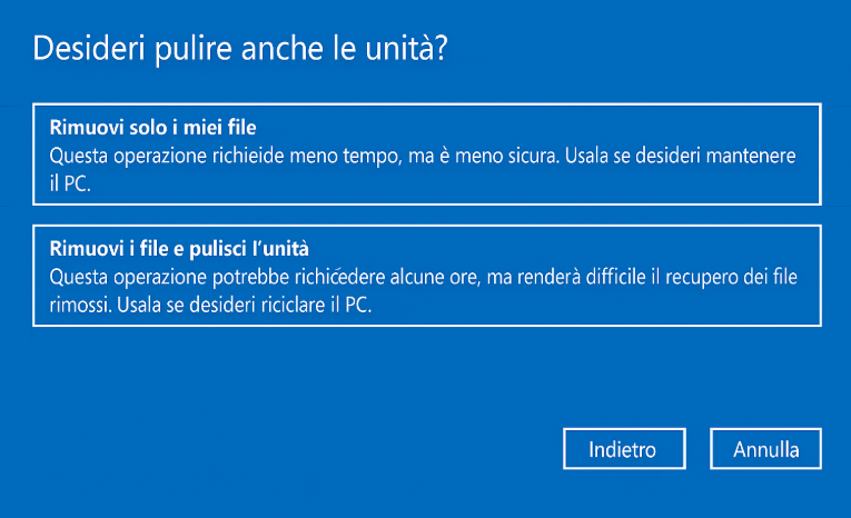 rimuovi file e pulisci le unità