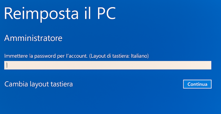 inserisci password per l'account