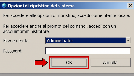 Reset di Windows 7 richiede password - opzione di recupero del sistema