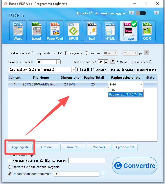aggiungi file pdf econverti in immagine