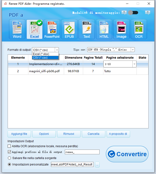 converti pdf in excel o csv