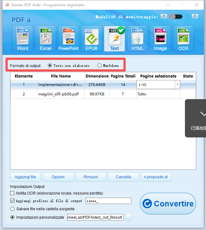 converti pdf in txt o markdown