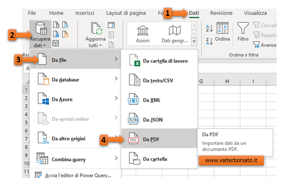 excel importa dati da PDF