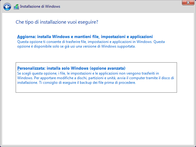 Installazione personalizzata Windows 10/11