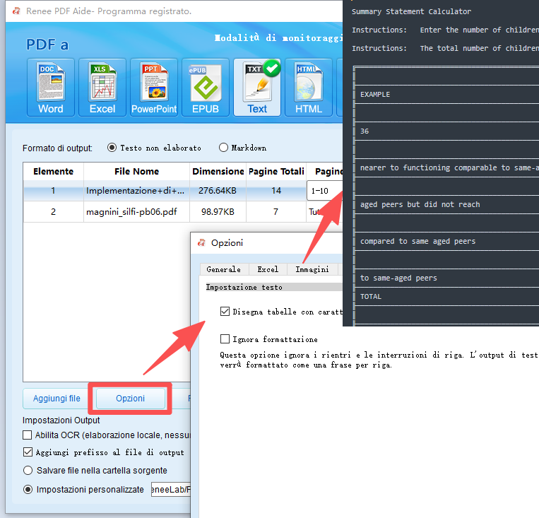 converti pdf in tabella ascii