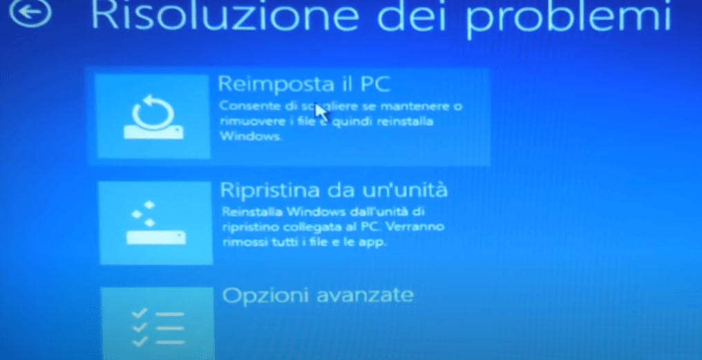 seleziona Ripristina questo PC in Risoluzione Problemi