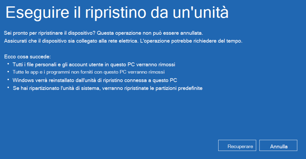 pronto per resettare this PC