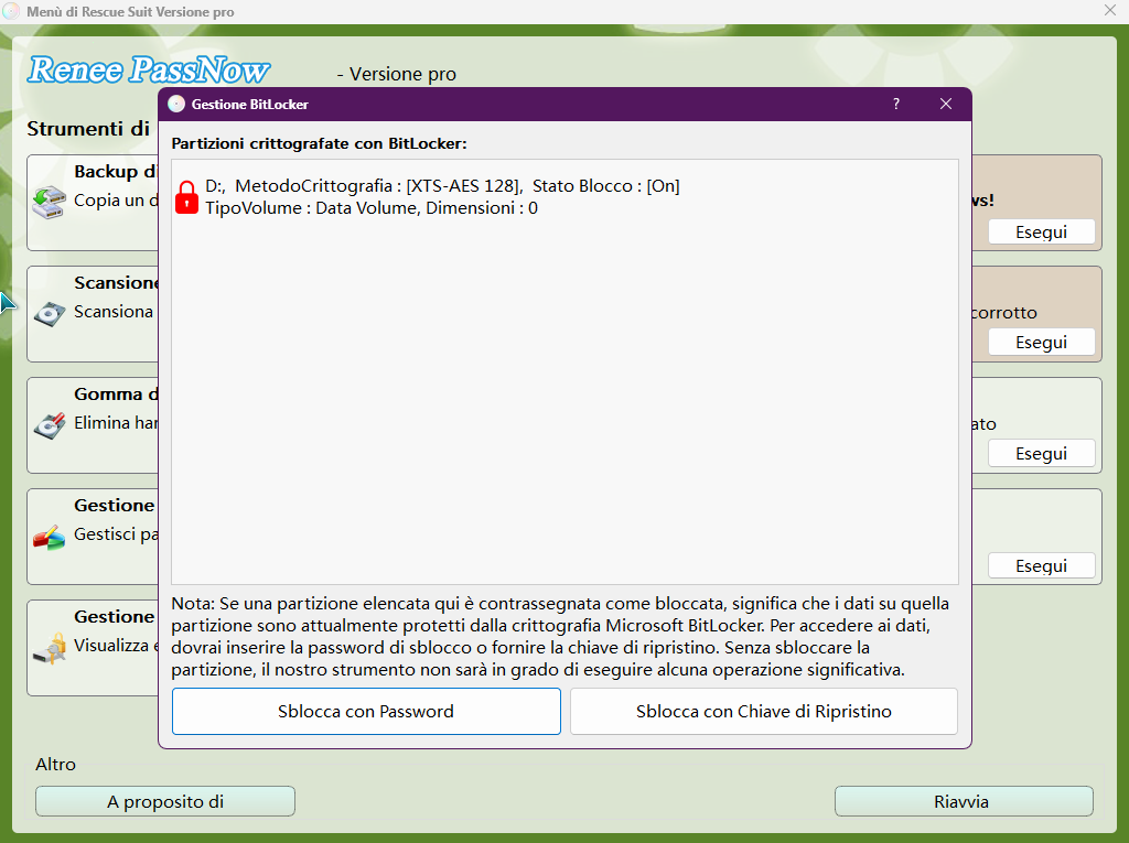 Sbloccare il sistema usando il gestore BitLocker fornito da PassNow