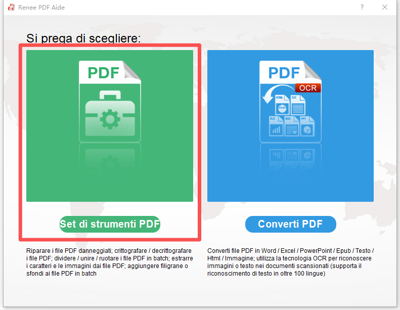 seleziona Set di strumenti PDF in Renee PDF Converter