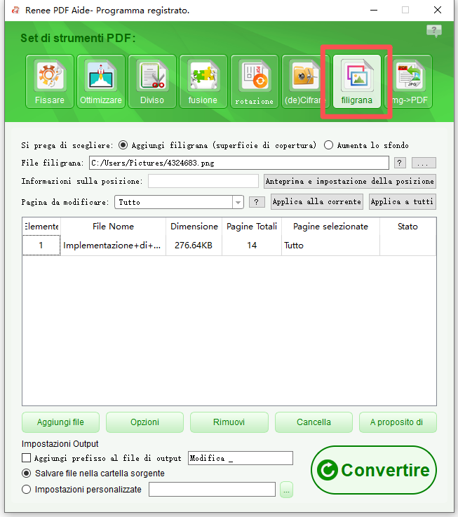 personalizza la cartella di salvataggio e aggiungi filigrana con Renee PDF Aide
