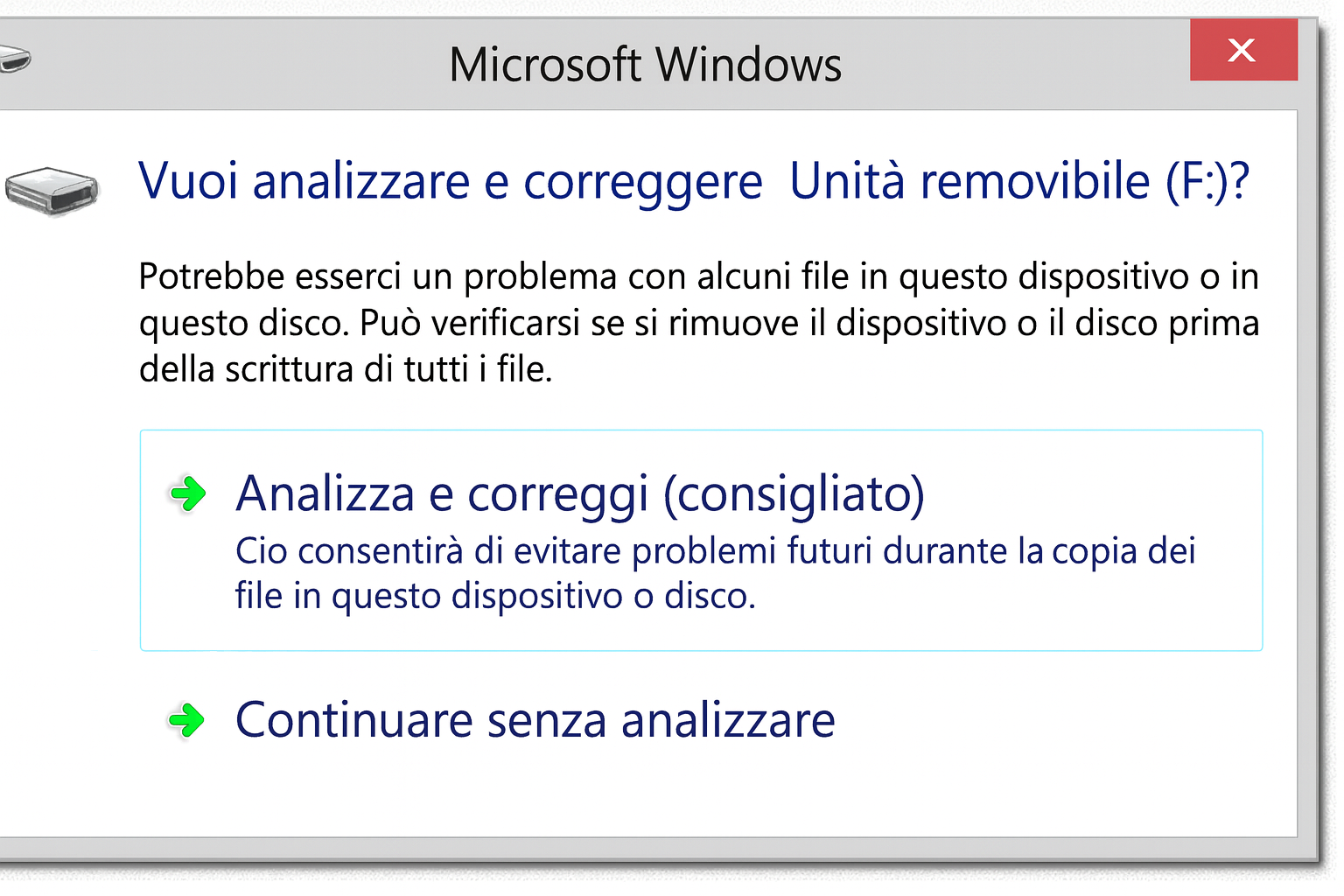 scansiona e ripara l’unità in Windows