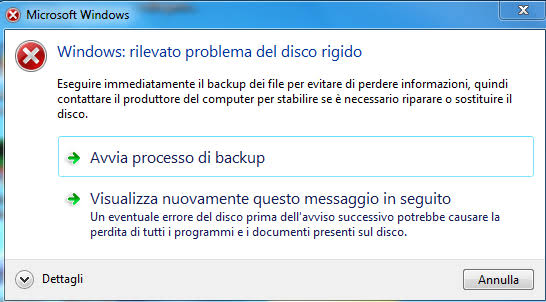 Windows mostra un avviso S.M.A.R.T. - Windows ha rilevato un problema al disco rigido
