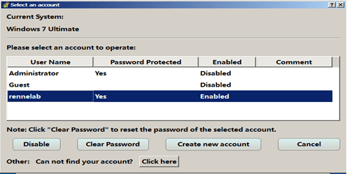 reimpostare la password per l'account di destinazione