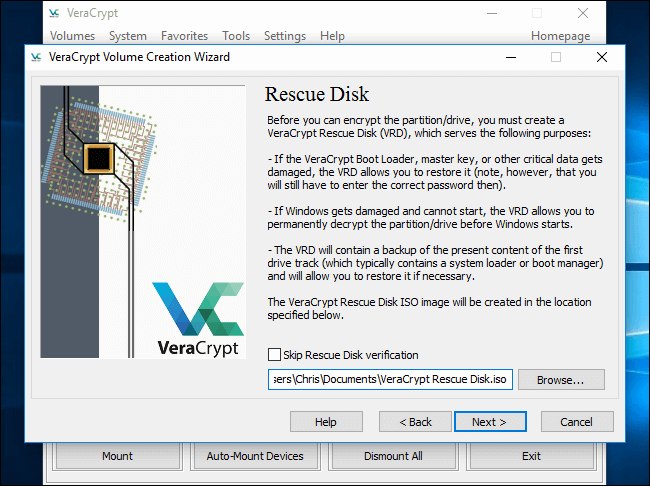 creare un disco di ripristino in veracrypt