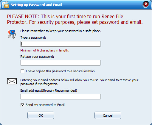 impostare la password principale per renee file protector
