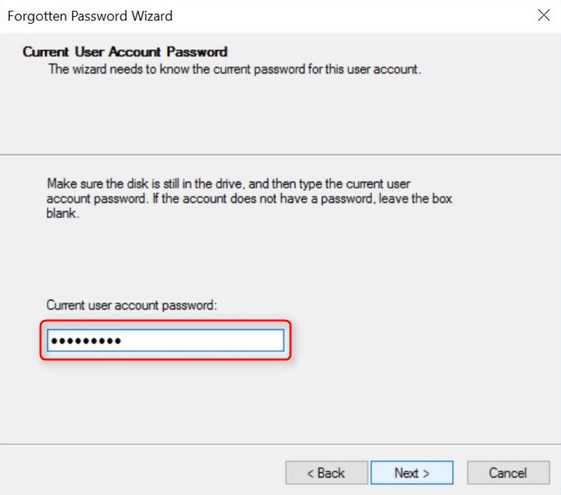 clicca per creare il disco di ripristino della password di windows 10