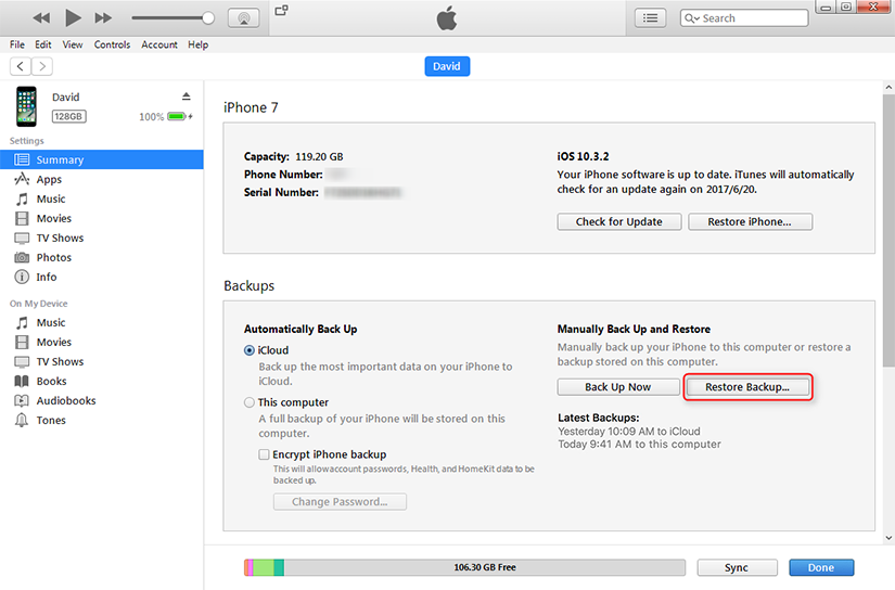 come ripristinare dal backup di iTunes