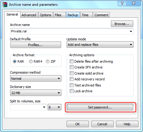 come usare winrar per impostare la password della cartella compressa