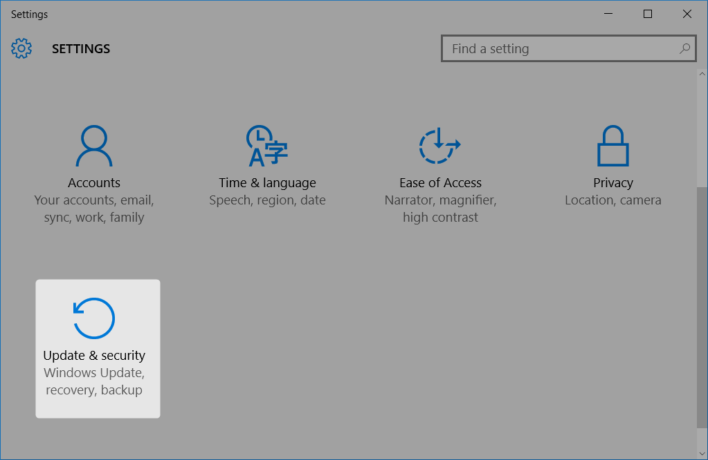 selezionare aggiornamento e sicurezza nelle impostazioni di Windows