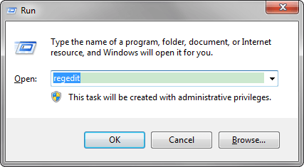 inserire regedit in run