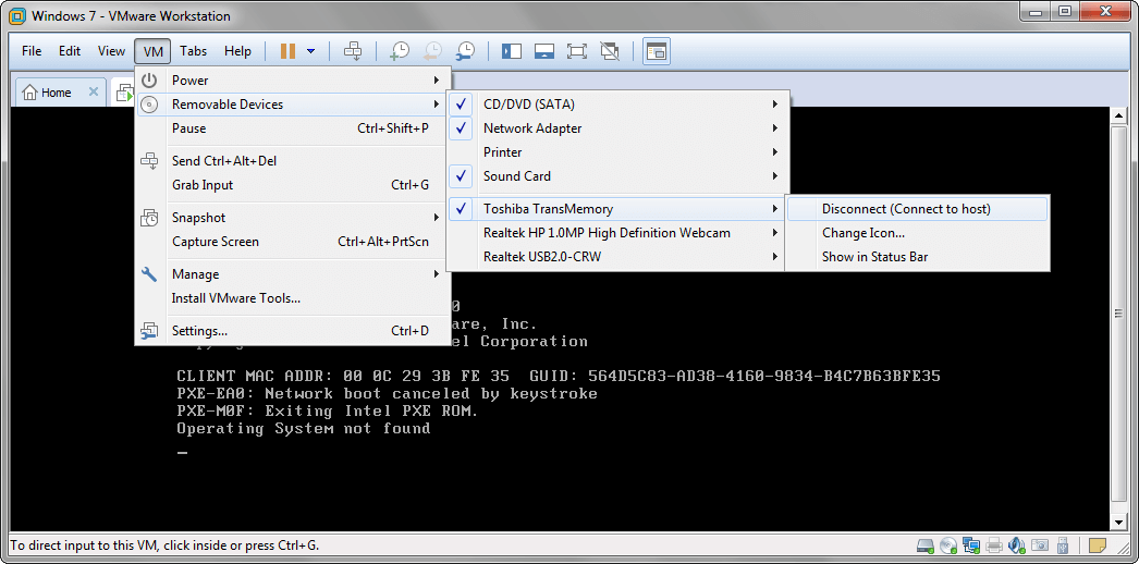 scollegare il disco usb in vmware