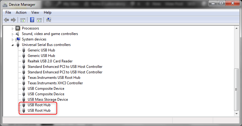 trovare l'hub di root usb