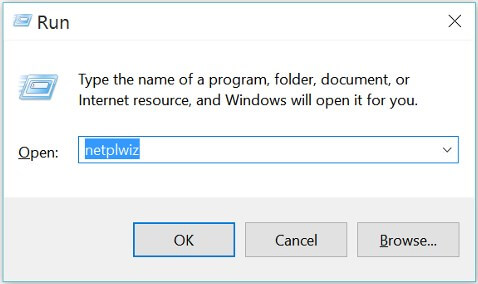 Inserire netplwiz nella finestra di esecuzione