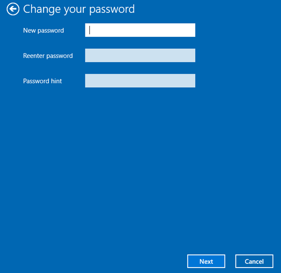 cambiare la password dell'account locale