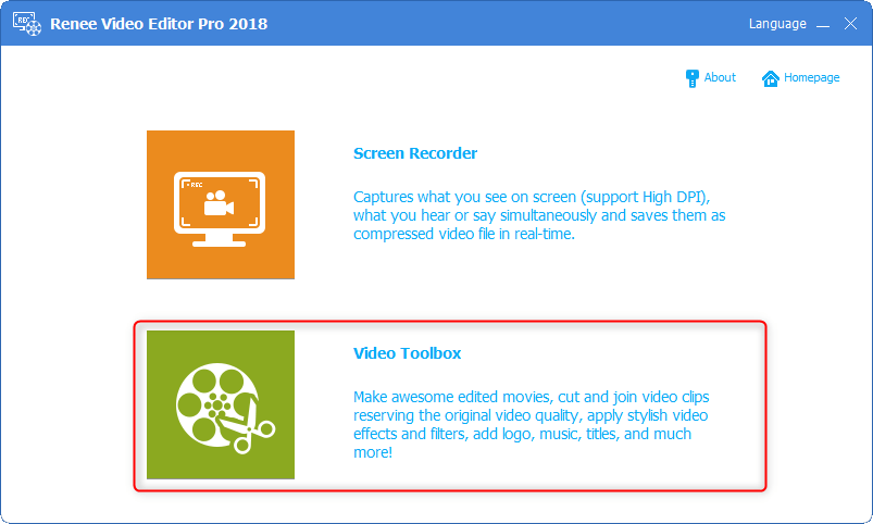 Passo 1: Selezionare Video Toolbox