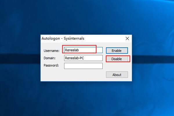 Disattivare il login automatico con l'utilità Winlogon