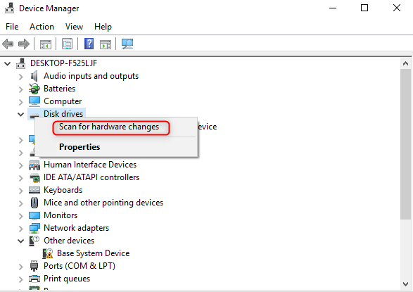 scansione delle modifiche hardware