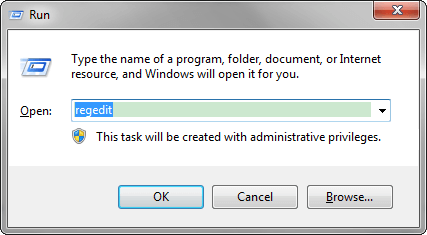 inserire regedit in Windows 7 eseguire