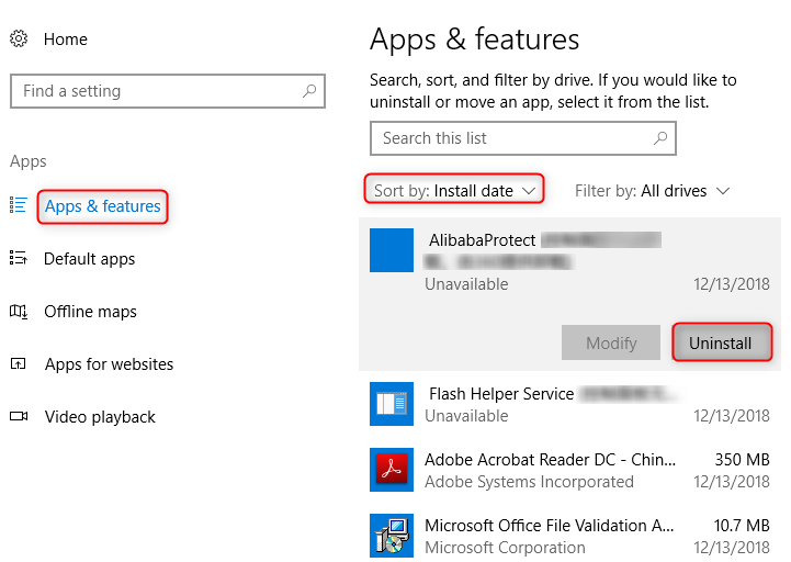 Disinstallare le app installate di recente su Windows 10