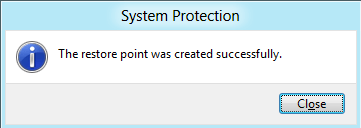Creato con successo il punto di ripristino del sistema
