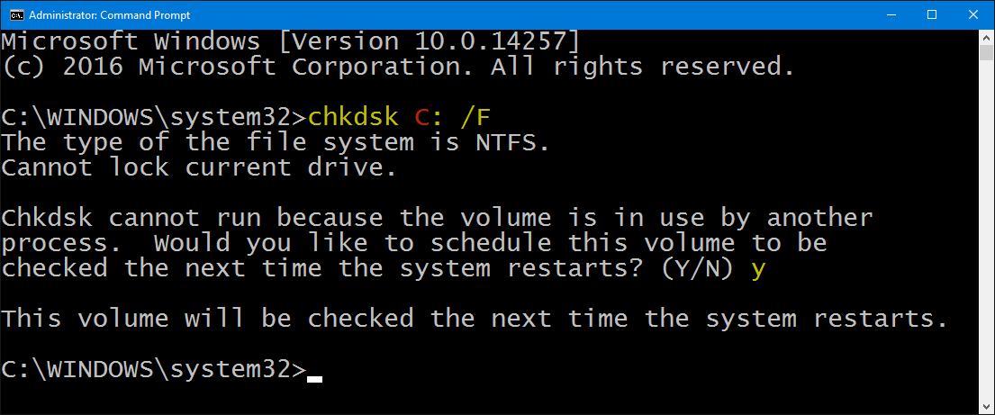 inserire chkdsk c f nel prompt dei comandi