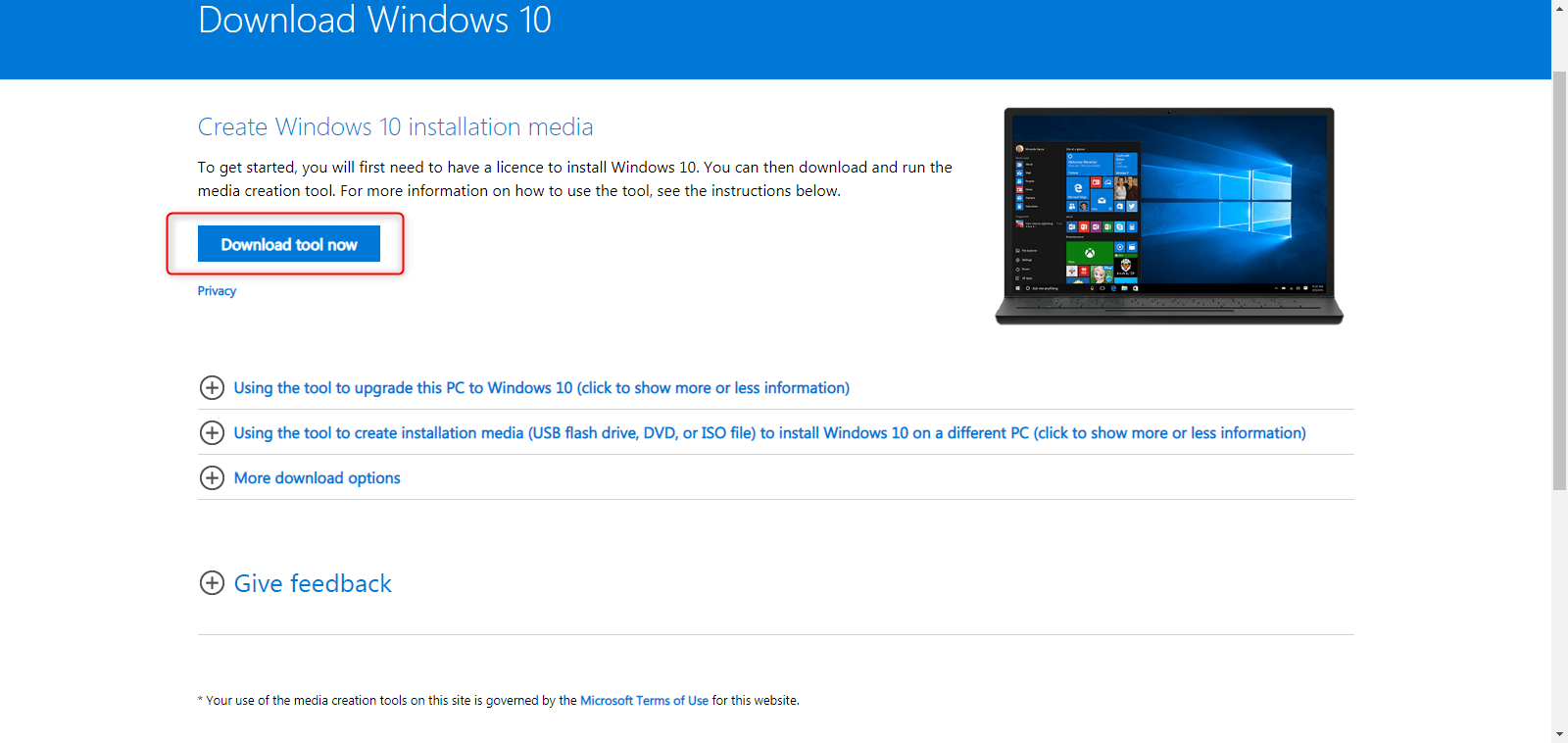 scaricare lo strumento di installazione di Windows 10