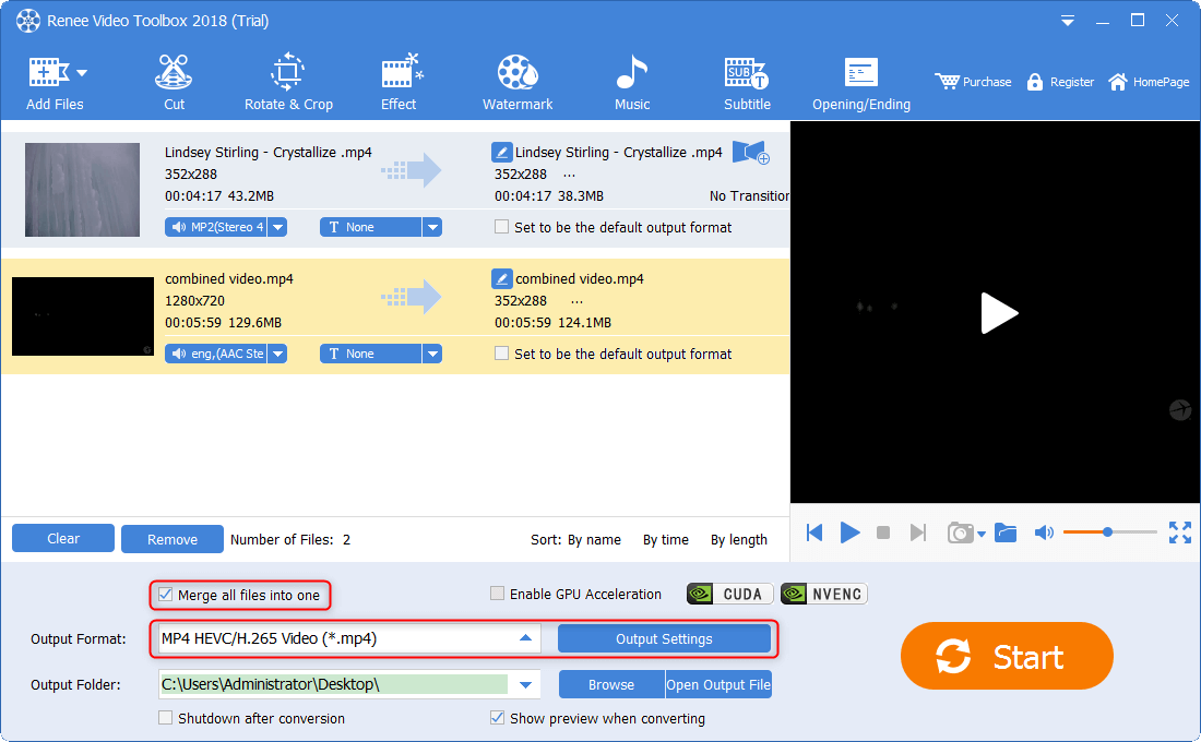 combinare e salvare i file in renee video editor pro