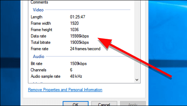 Esempio di informazione bit-rate-video