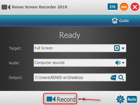 schermata di registrazione sul PC