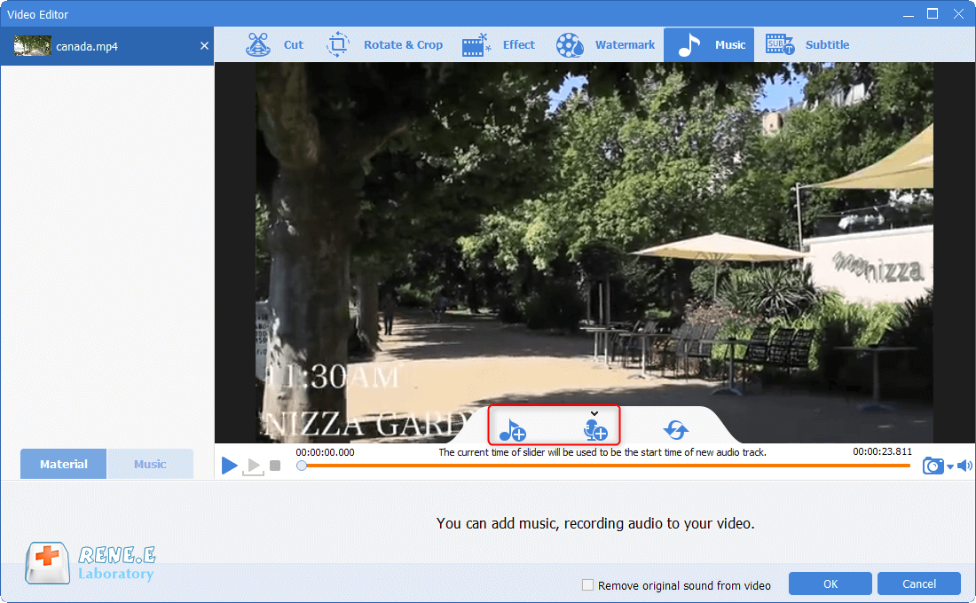 aggiungere musica con Renee Video Editor Pro