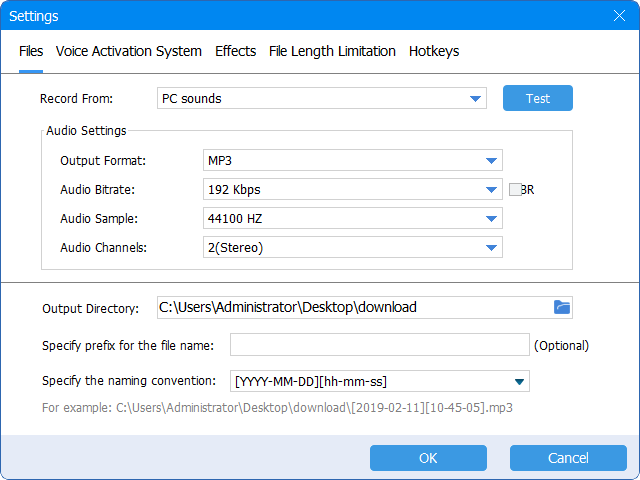 modificare le impostazioni audio nel registratore audio renee