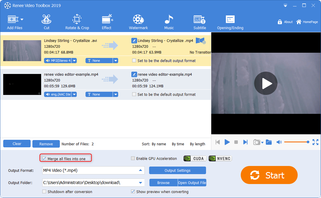 combinare tutti i file mp4 in uno solo