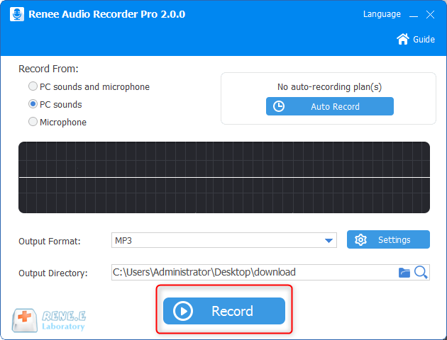 clic per registrare l'audio in renee recorder pro