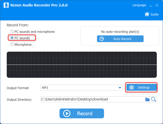 impostare i suoni del pc e la qualità di registrazione in renee audio recorder pro