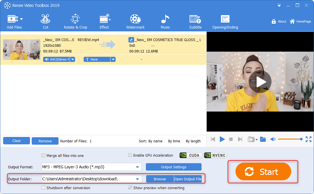 iniziare a salvare un formato audio in Renee Video Pro