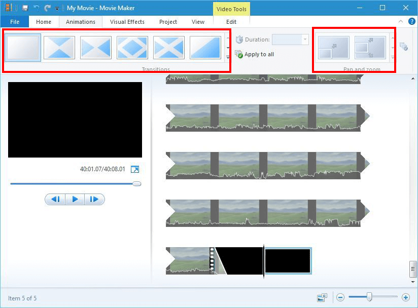 effetto transizioni di windows movie maker